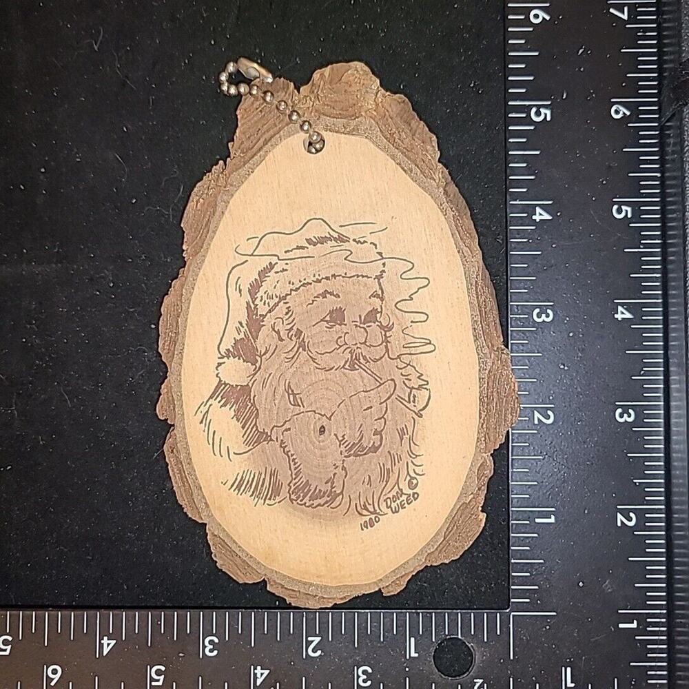 Rare Folk Artist Don Weed Signed Santa Smoking Wood Burned Christmas Decor 1980 - Picture 10 of 10